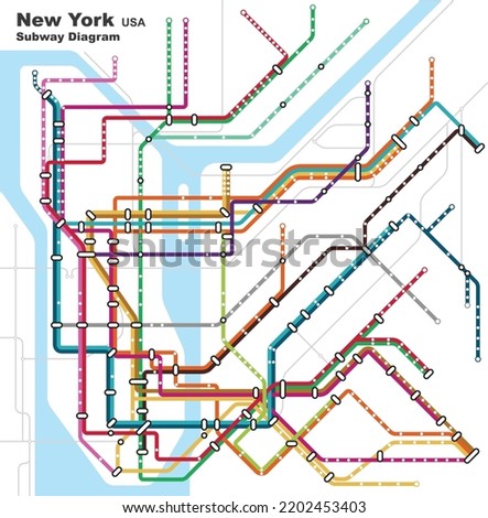 Layered editable vector illustration of the subway diagram of New York City,the United States of America.