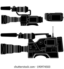 Layered editable vector illustration of three kinds of  Video Cameras.