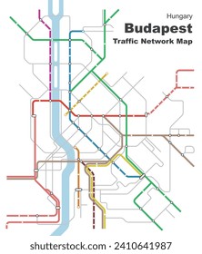 Layered editable Vektorgrafik von Traffic Network Map Budapest, Ungarn