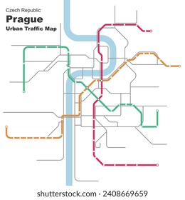 Layered editable vector illustration of Urban Traffic Map of Prague,Czech Republic