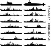 Layered editable vector illustration of various warships silhouette