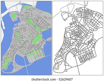 Layered editable vector streetmap of Macao,China,which contains lines and colored shapes for lands,roads,rivers and parks.