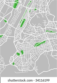 Layered editable vector streetmap of New York,American,which contains lines and colored shapes for lands,roads,rivers and parks.