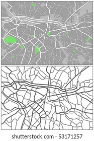 Layered editable vector streetmap of Sao Paulo,Brazil,which contains lines and colored shapes for lands,roads and parks.