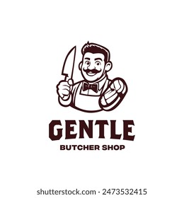 Layered EPS Classic Gentleman Butcher Hold Knife And Beef Logo Design