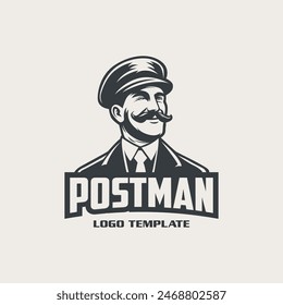 Layered EPS Gentleman With Beard.Postman carrier Logo Template