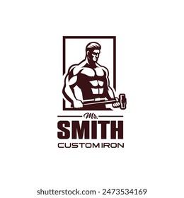 Geschichtete EPS Gentleman Hold Hammer.Schmied Custom Eisen und Metall Logo Design 