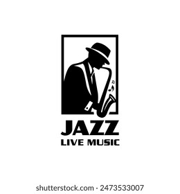 Layered EPS People Play Music Jazz Singer Saxophone Player Classic Logo design