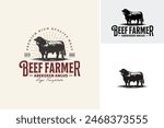 Layered EPS Vector of Black Aberdeen Angus Silhouette for Beef Cattle Farm Ranch Livestock or Premium Quailty Meat or Butchery label logo design