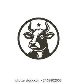 Layered EPS Vector  Bull Cow Buffalo Longhorn with star for Ranch Farm Livestock logo design