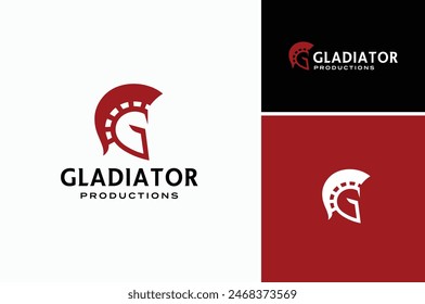 Vector EPS en capas de Gladiador Espartano Romano Griego Guerrero Casco Máscara con la Letra Inicial G diseño del logotipo