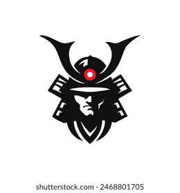 Layered EPS Vector Japan Warior Face,Classic Japanese Samurai Knight Silhouette Logo Design