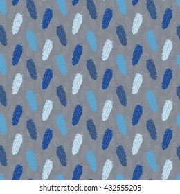 Layered feathers blue and grey seamless pattern