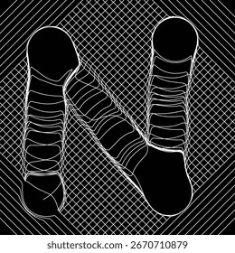 Líneas en capas y fluidas que forman una letra abstracta N en una cuadrícula con rayas diagonales