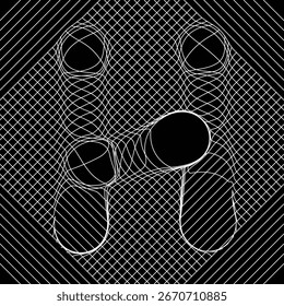 Líneas en capas y fluidas que forman una letra H abstracta en una cuadrícula con rayas diagonales