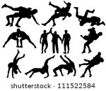 Layered and fully editable wrestling vector silhouettes. This could stand for greco-roman, freestyle, collegiate, scholastic, amateur wrestling or MMA.