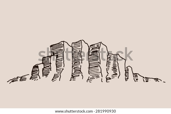 Layered Geological Mountain Scenery Sketch Hand Stock Vector (Royalty ...