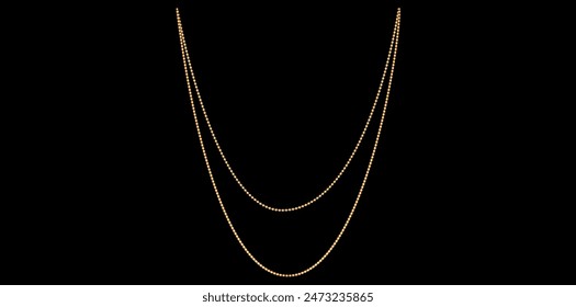 Layered Gold Chain Necklace On Black Background, Unique Fine Jewelry Vector Illustration.	