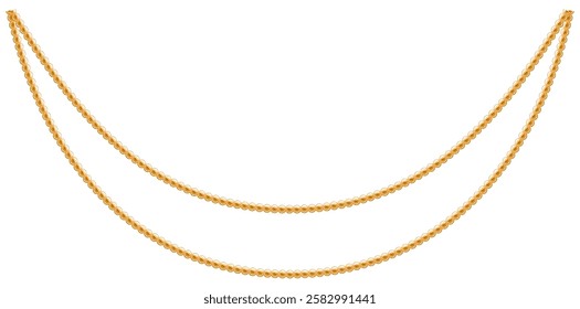 Layered Gold Chain Necklace On White Background, Unique Fine Jewelry Vector Illustration.	