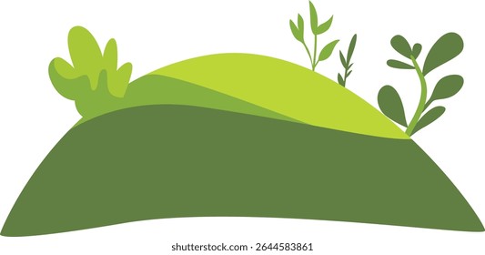 Layered green hill with fresh bushes and plants, perfect for nature scenery, eco-friendly landscape designs, garden decoration, outdoor environment visuals, and natural wild background illustrations.