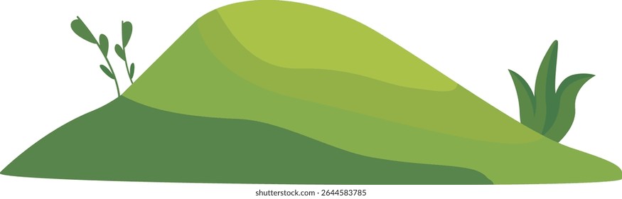 Layered green hill with fresh grass and small plants, ideal for nature scenery, eco-friendly landscape design, garden decoration, outdoor environment visuals, spring backgrounds.