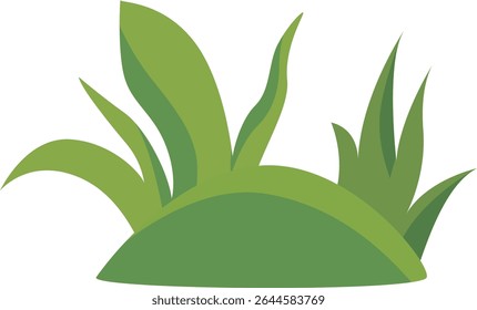 Layered green hill with tall grass and fresh leaves, ideal for nature scenery, eco-friendly landscape design, garden decoration, outdoor environment visuals, and spring-themed natural illustrations.