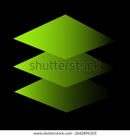 Layered green tiles. Abstract geometric shape. Modern stack pattern. Vector digital graphic.