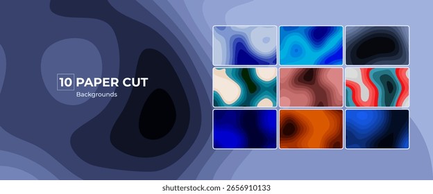 Layered Harmony Abstract Paper Cut Vector Backgrounds with Depth - 10 Variations
