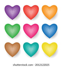layered heart element set collection ornamental colorful romantic paper cut style vector design graphic