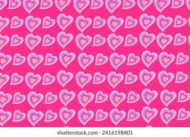 Layered heart repeat pattern, pink background, heart layout. 