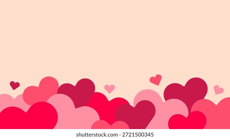 Formas de corazón en capas que forman un borde inferior decorativo romántico, transmiten amor, calidez y afecto, ideal para diseños de San Valentín, tarjetas de boda, diseños digitales románticos