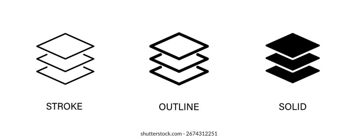 Layered icons for ui design. Stroke, outline and solid vector icons. EPS10.