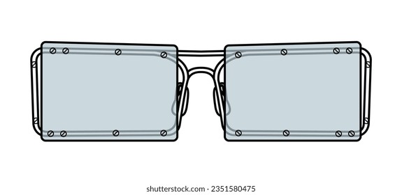 Layered Industrial frame glasses fashion accessory illustration. Sunglass front view for Men, women, unisex silhouette style, flat rim spectacles eyeglasses with lens sketch style outline isolated