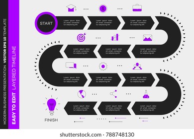 Línea de tiempo infográfica por capas. Hoja De Ruta Del Vector, Plantilla Para Presentación De Negocios Moderna, Informes Anuales, Diseños.