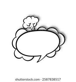  Layered line art speech bubbles featuring stylish halftone shadows. Ideal for comics, social media posts, advertisements, and graphic design projects.