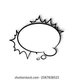  Layered line art speech bubbles featuring stylish halftone shadows. Ideal for comics, social media posts, advertisements, and graphic design projects.