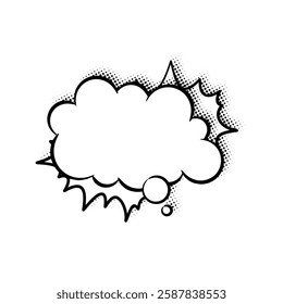  Layered line art speech bubbles featuring stylish halftone shadows. Ideal for comics, social media posts, advertisements, and graphic design projects.