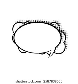  Layered line art speech bubbles featuring stylish halftone shadows. Ideal for comics, social media posts, advertisements, and graphic design projects.