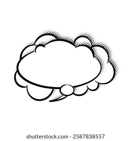  Layered line art speech bubbles featuring stylish halftone shadows. Ideal for comics, social media posts, advertisements, and graphic design projects.