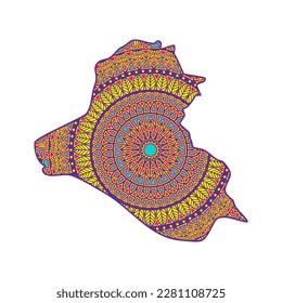 Layered mandala cut file creative silhouettes set on white background. Map of Iraq