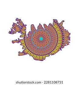 Layered mandala cut file creative silhouettes set on white background. Map of Iceland