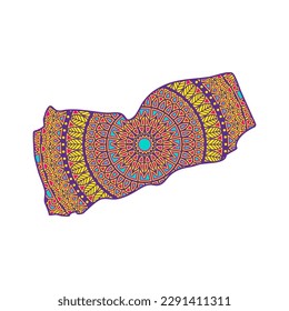 Layered mandala cut file creative silhouettes set on white background. Map of Yemen