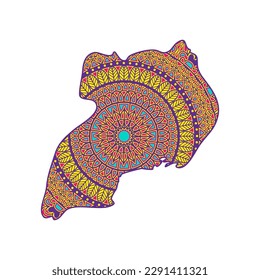 Layered mandala cut file creative silhouettes set on white background. Map of Uganda