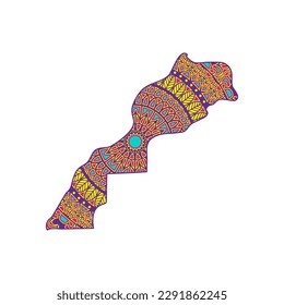 Siluetas creativas en el archivo de mandala estratificada sobre fondo blanco. Mapa de Marruecos