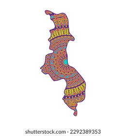 Layered mandala cut file creative silhouettes set on white background. Map of Malawi
