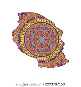 Layered mandala cut file creative silhouettes set on white background. Map of Tanzania