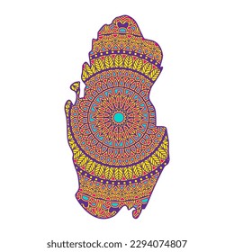 Layered mandala cut file creative silhouettes set on white background. Map of Qatar