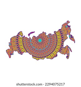 Siluetas creativas en el archivo de mandala estratificada sobre fondo blanco. Mapa de Rusia
