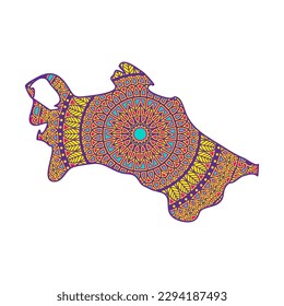 Layered mandala cut file creative silhouettes set on white background. Map of Turkmenistan