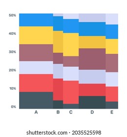 A layered  mekko chart icon in flat design